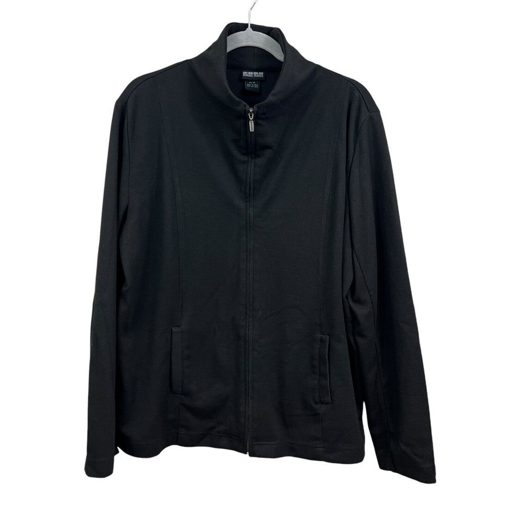 Nomadic Traders Womens Cardigan Sweater Mock Collar Pockets Zip Up Black Sz XL*